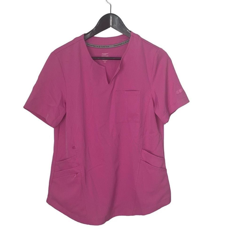 Cuddl Duds Climate Right Womens Scrub Uniform Top Medical Stretch Pink Small